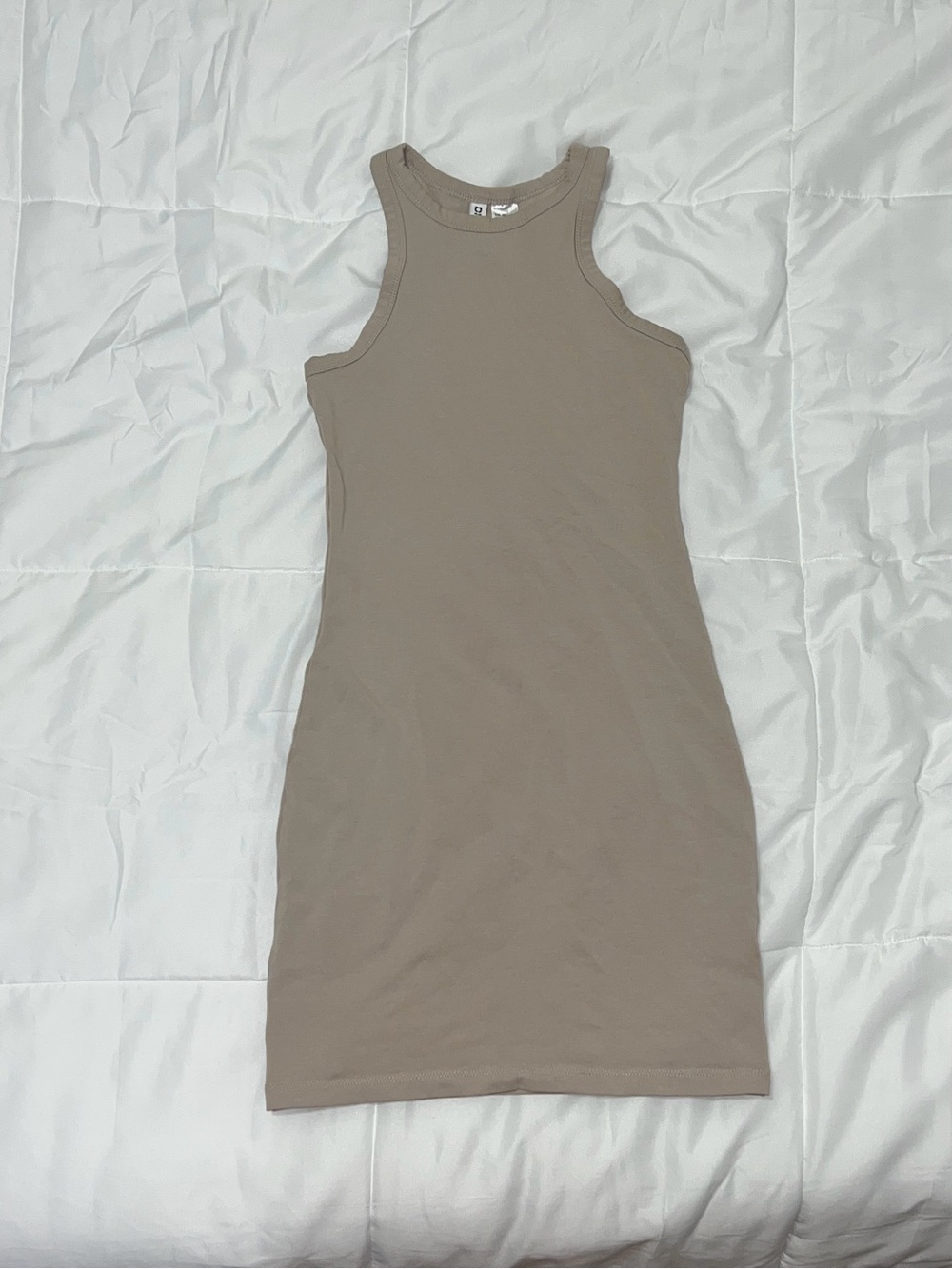 H&M Divided Taupe Bodycon Mini Dress Women’s Size XS Minimalist Neutral Sleek
